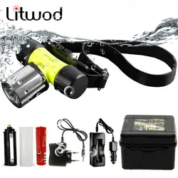 Litwod Z20D6800 Дайвинг Фары фар подводный 50 м Waterpoof XM-L T6 фара 4000 люмен Глава фонарик для плавания