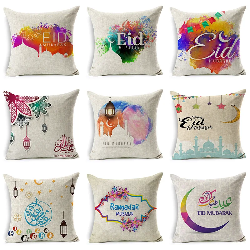 

Ramadan Islamic Eid Mubarak For Home Decorations Pillow Case Decor Sofa Cotton Muslim Mosque Decorative Cushion Cover 45X45CM