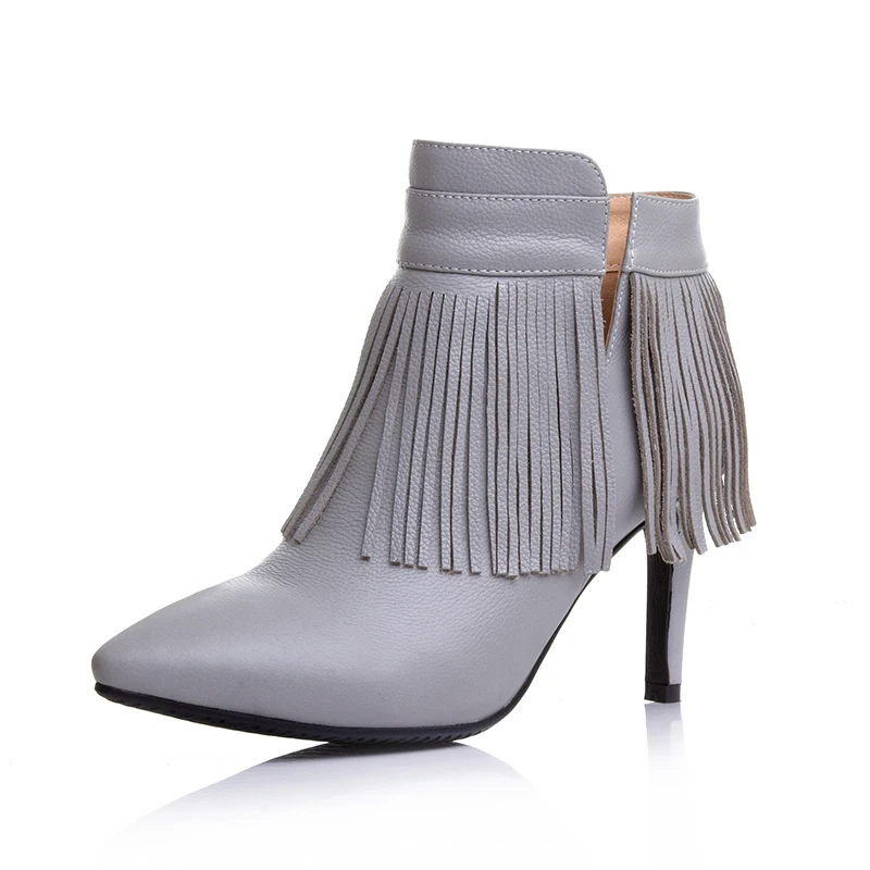 2017 Winter Boots for Women 8 cm Thin heels Fringe Genuine leather Ankle boots Sexy ladies Shoes Woman With Box Packing F101-1