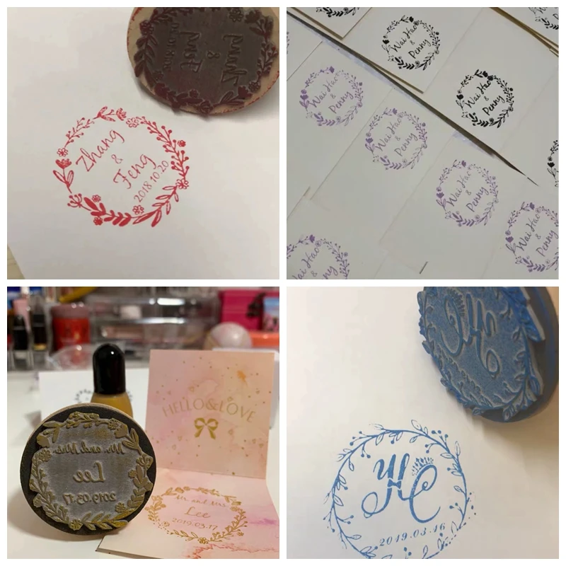  diameter 4.5cm Personalized Custom Name Date Wood Stamping Sealing Seal Stamp Invitation Engagement - 32991042580