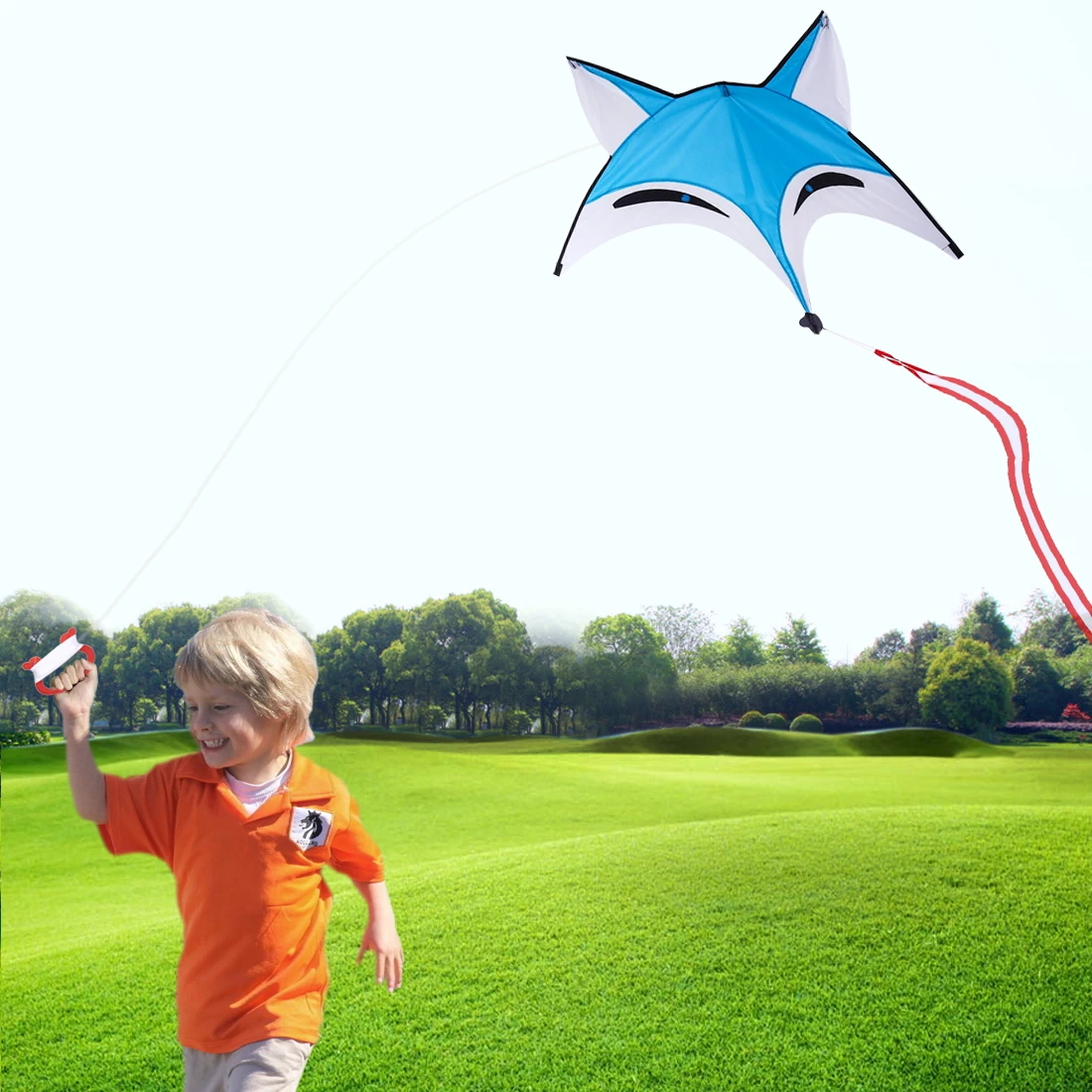 Животное лиса складной воздушный змей Спорт на открытом воздухе летающая игрушка для игр на открытом воздухе счастливое время для ребенка-синий/розовый/оранжевый/красный