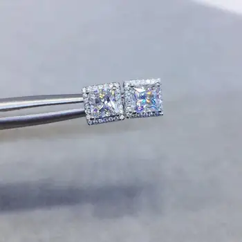 

Aladdin Princess Cut Total 1ct Moissanite Stud Earring D Color 18K White Gold Anniversary wedding girlfriend Gift Jewelry