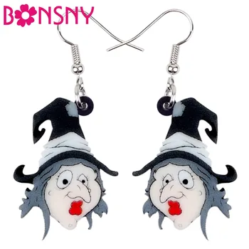

Bonsny Acrylic Halloween Novelty Old Witch Earrings Drop Dangle Cartoon Festival Jewelry For Women Girls Grandmother Gift Charms