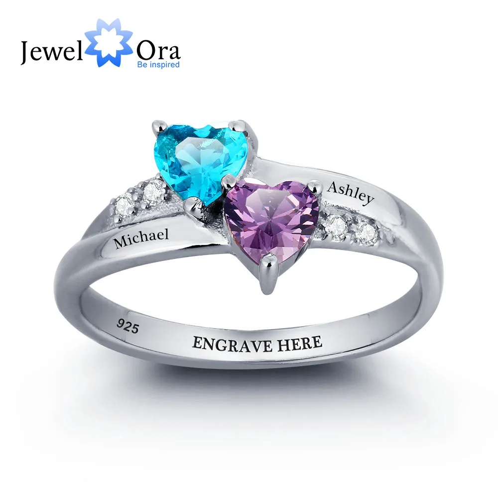 S Sterling Silver Engagement Rings For Women Birthstone Engrave Name Heart Wedding Ring Anniversary Gift (JewelOra RI101781)