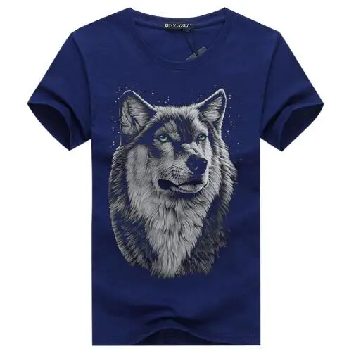 BINYUXD Новая летняя брендовая футболка большого размера с 3D головой волка Мужская футболка с круглым воротником и коротким рукавом Мужская модная футболка с короткими рукавами - Цвет: Navy blue
