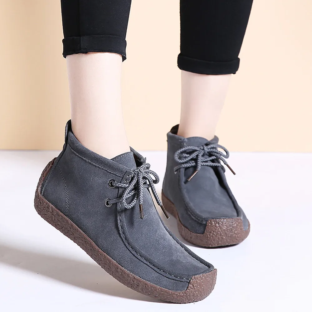 

2019 modisfenty beauty Retro Women Flat Outdoor Suede Comfortable Lace-Up Booties Solid Color platform Shoes scarpe donna w0124