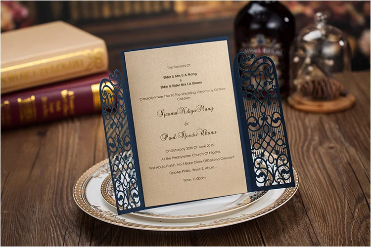 elegant dark blue wedding invitation cards 2015 laser cut engagement party invitation printing