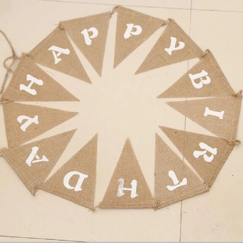 

13 Flags Linen Happy birthday Banner Western Party Decoration Birthday Party Home Decor Event Supplies 2.8m
