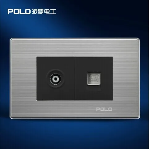 

Free Shipping, POLO Luxury Wall Socket Panel, TV+Telephone Socket, Champagne/Black, Power Electrical Outlet, Plug, 110~250V