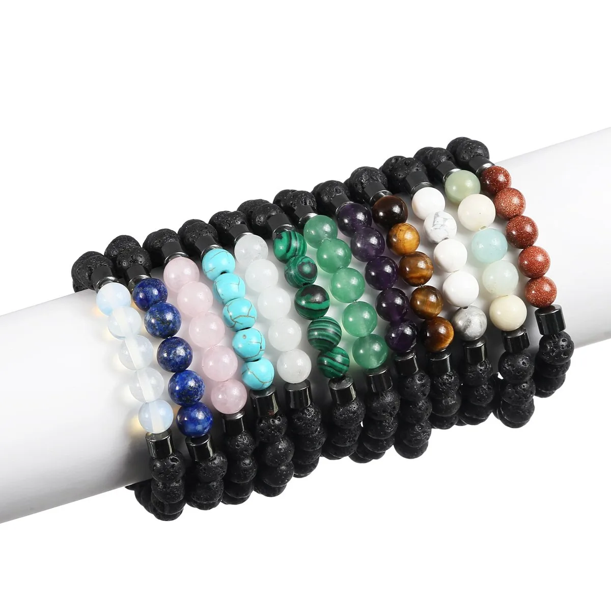 8mm Rock Lava Stone Chakra Bracelets for Men Women Oil Diffuser Anxiety