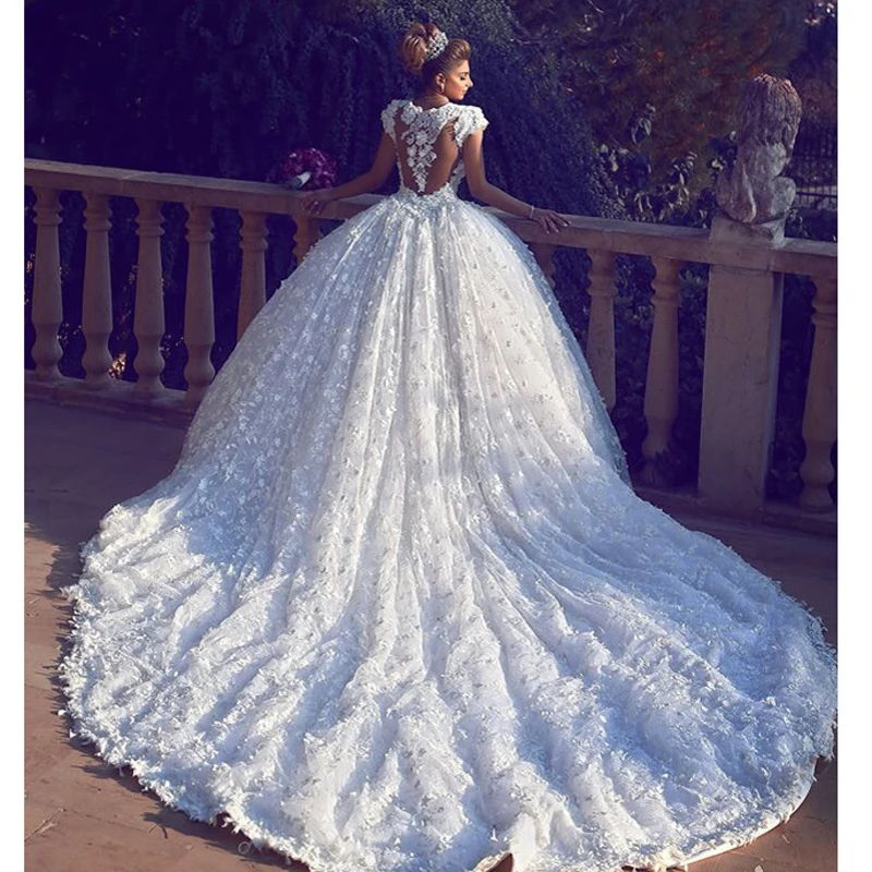 Romantic Wedding Dress See Through Back Wedding Gown Appliques ...