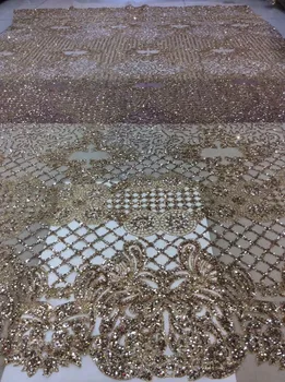 

Newest yaking-325 african tulle mesh fabric sparkly glued glitter sequins lace fabric for party dress