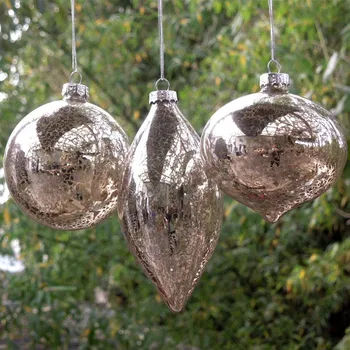 

Free Shipping 4pcs/pack Silver Plated Craft Glass Ball Christmas Day Decorative Pendant Hanging Globe Olive Ornaments