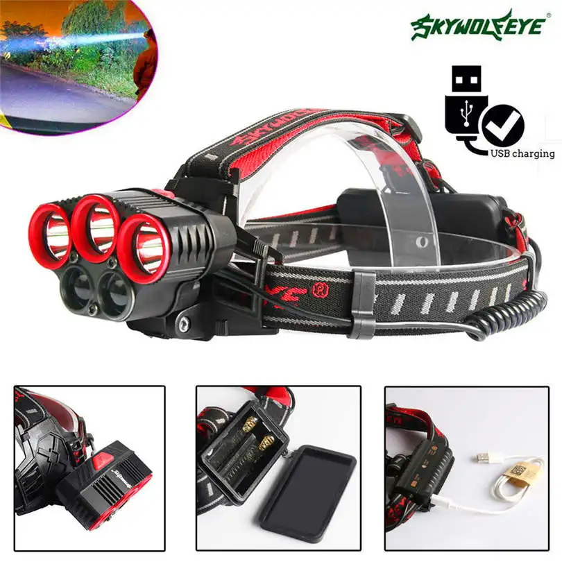 5X XM-L T6 LED USB Headlamp Rechargeable Torch Lamp Light powerful led flashlight Head use 18650 battery #4S19 | Лампы и освещение