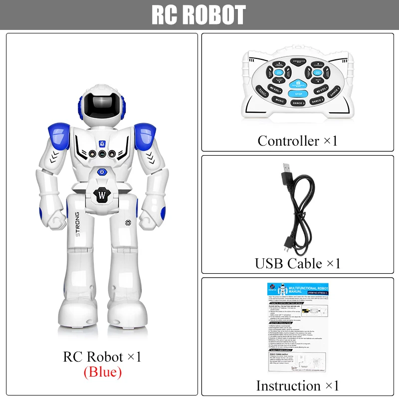 Blue Robot Robot USB Charging Dancing Gesture Action Figure Toy Robot Control RC Robot Toy for Boys Children Birthday Gift - Цвет: Blue Robot