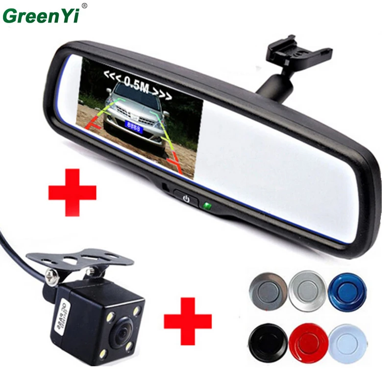 

3 in1 4.3" Car Rearview Mirror Monitor + CCD Rear View Camera + Car Video Parking Sensors. Display Rearview Image and Distance