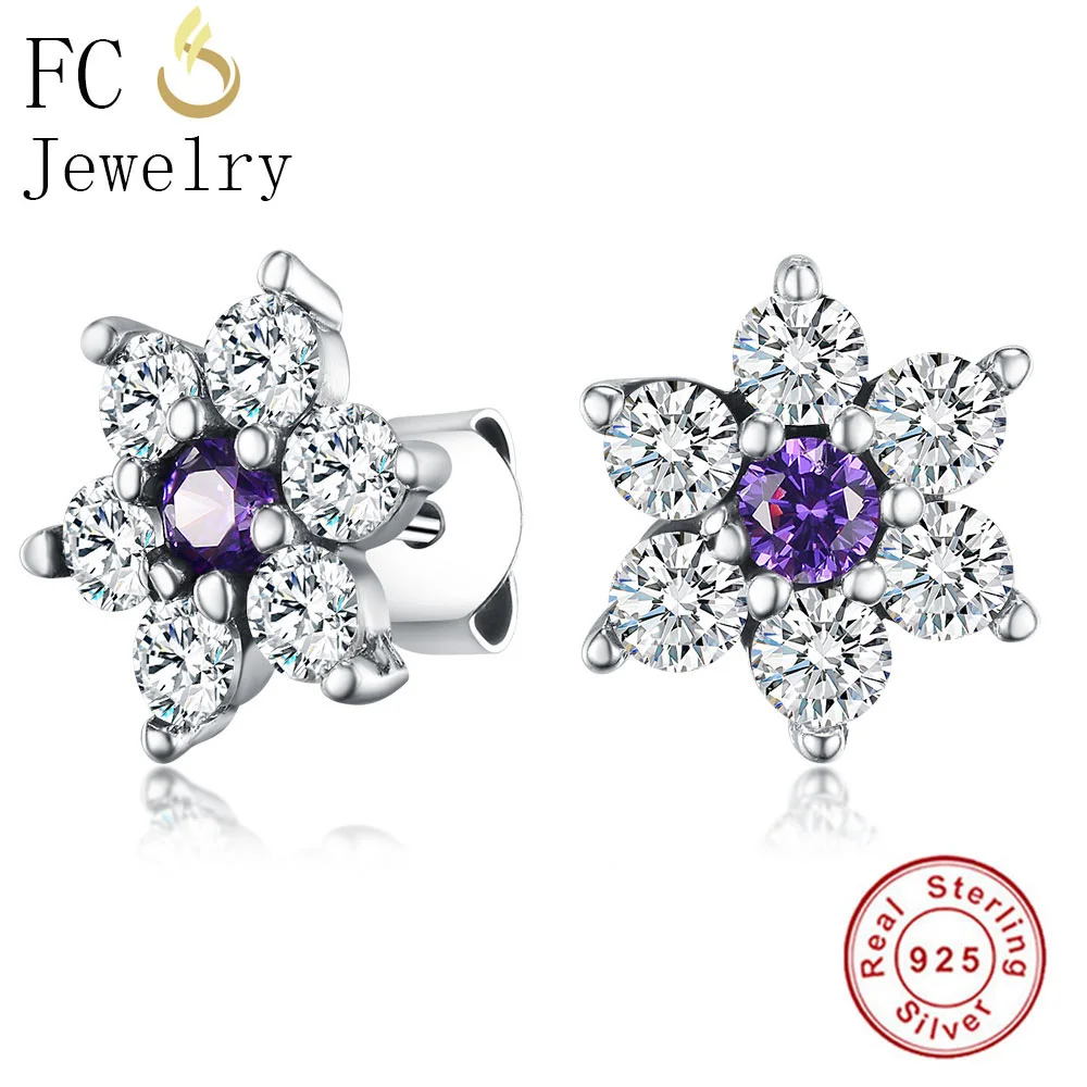 

FC Jewelry 925 Sterling Silver Forget Me not the Flower Mix Color Cubic Zirconia Stone Earring Female Women Girl Brincos 2018