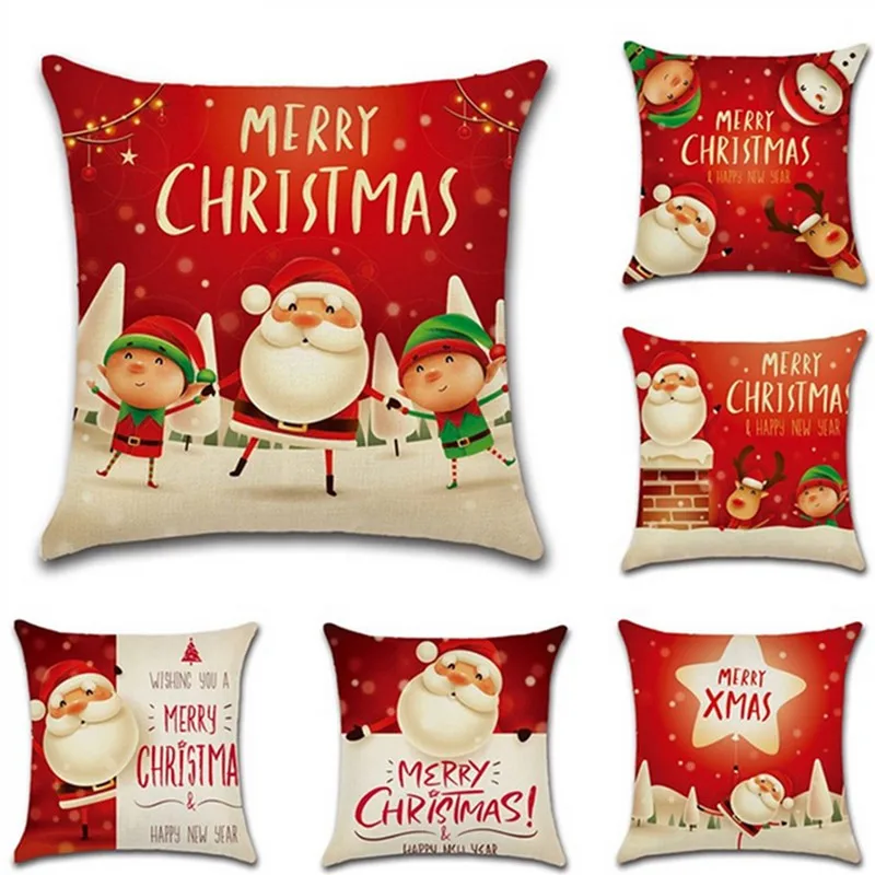 

1 PC Cute Christmas Red Line Pillow Case Merry Xmas Elk Pattern Throw Pillow Cover Bedroom Office Chair Seat Pillowcase 45x45cm