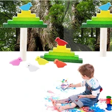 Птицы деревянные блоки детские игрушки развивающие игрушки Arcoiris madera Arco iris madera Houten blokken Drewniane игрушки для детей подарок