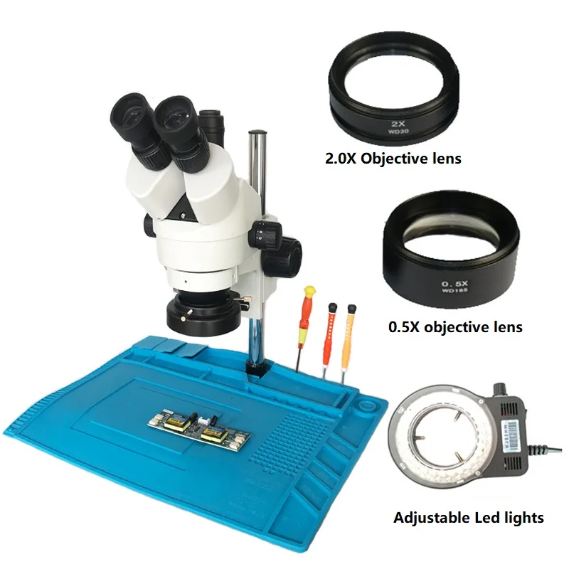 

Continue Zoom Binocular eyes 7X-45X Soldering Trinocular stereo microscope with Big stand table for PCB BGA IC phone repair