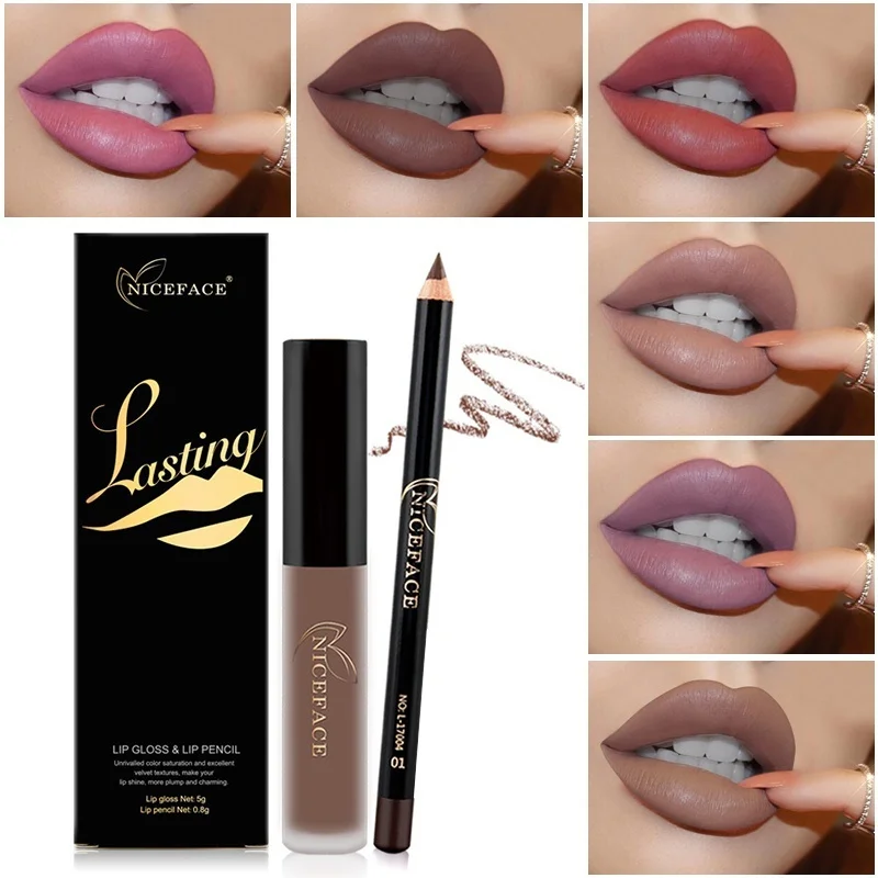 Губная помада Наборы для ухода за кожей long lasting Matte жидкости Губная помада+ бархат Средства ухода за губами карандаш Макияж Водонепроницаемый Matt batom Обнаженная жидкая Блеск для губ