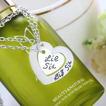 

Bespmosp 24PCS/Lot Wholesale Double Heart 2PC Big Little Sis Pendant Necklace Fashion Love Family Jewelry Charms Women Sister