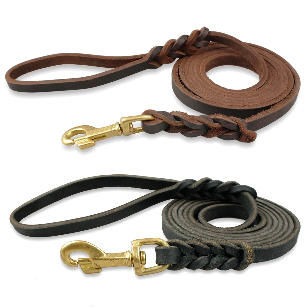 Genuine Leather Dog Leash K9 Dogs Long Leashes Braided Pet Walking Training Leads Brown Black Colors For Medium Large Pet
