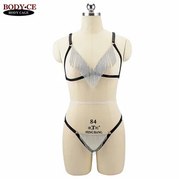 

Body chain Bondage Body Harness Lingerie set strap Harness Bra and garter belt Goth Fetish Halloween Full dance Rave wear Womens