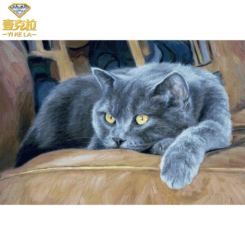 comprar YIKELA Diamante Pintura Ponto Cruz Quadrado Cheio de Strass Diamante DIY Diamante Mosaico Bordado britânico shorthair Cat S039