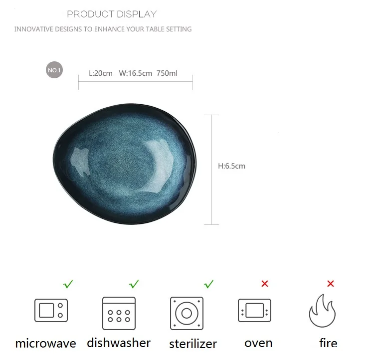 KINGLANG Европейский керамический синий цвет неправильной формы большой фруктовый салат лапша миска