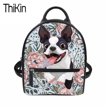 

THIKIN Boston Terrier Prints Backpack for Women 2018 Small School Backpacks Bags for Girls PU Leather Female Back Pack Sac A Dos