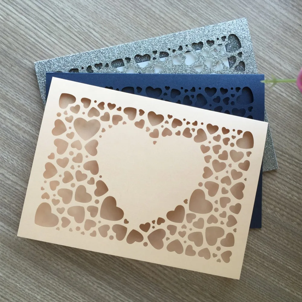50pcs Laser Cut paper craft Heart Pattern Wedding Invitations Card