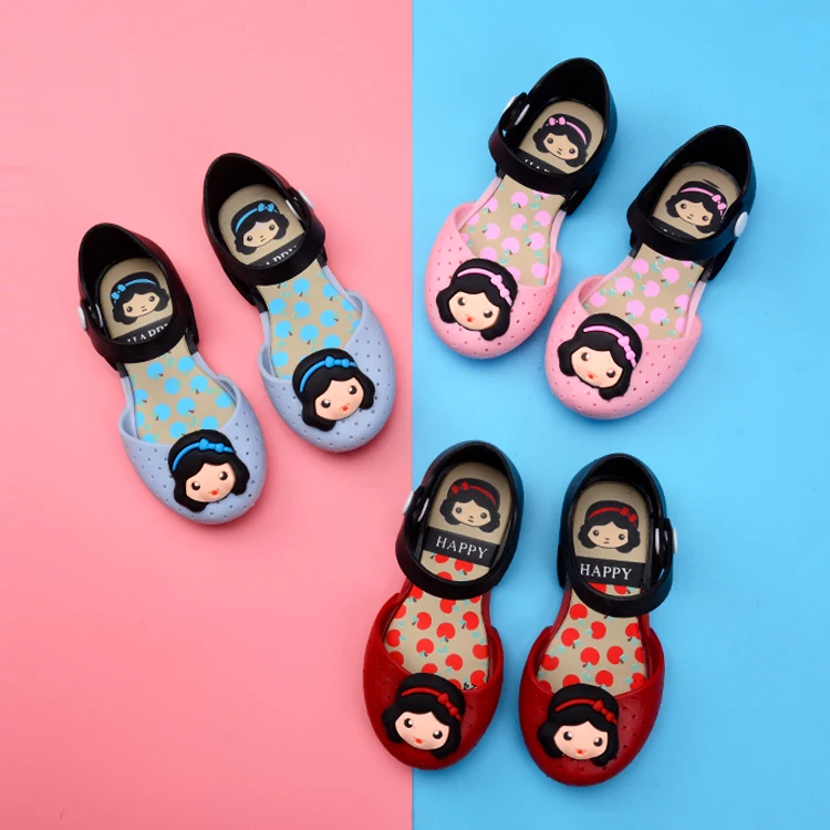 

Melissa New Mini Girls sandals snow White Print Shoes Knot Shoes Crystal Jelly Sandals Children Shoes Fish Head Shoes