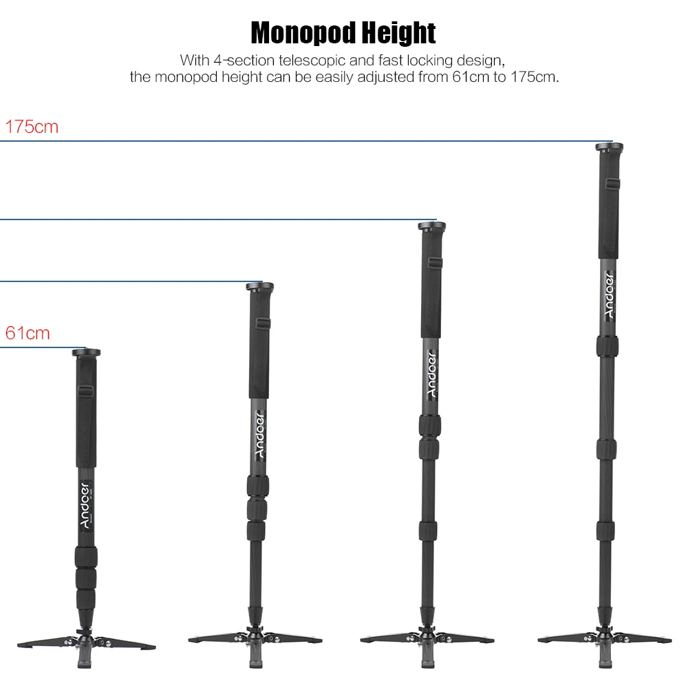Andoer TP-340C портативный монопод из углеродного волокна для камеры 34 мм диаметр трубы с трехногой опорной подставкой для DSLR камеры s