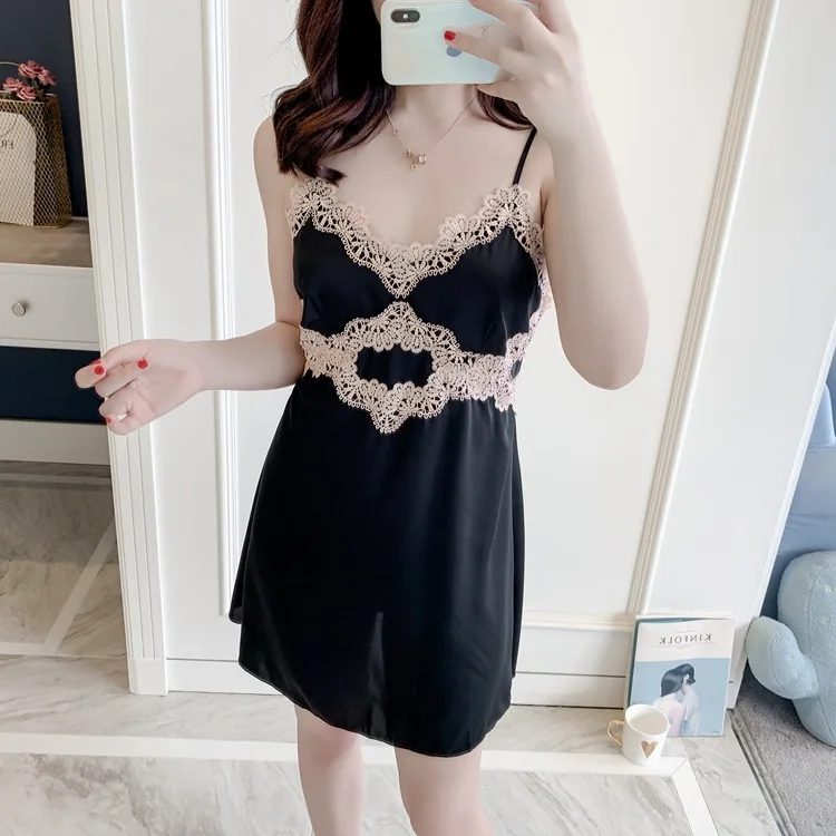 

Summer New Spaghetti Strap Lace Sexy Women Nightdress Blackless Fashion Sleepwear