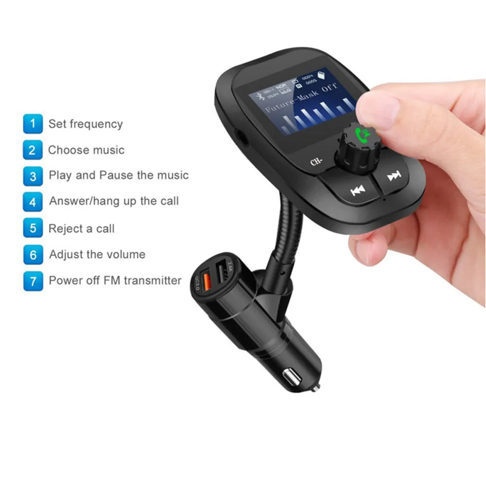 Wireless Car Bluetooth FM Transmitter Radio Adapter QC3.0 USB Quick Charger Mp3 Player 2019 Hands-free