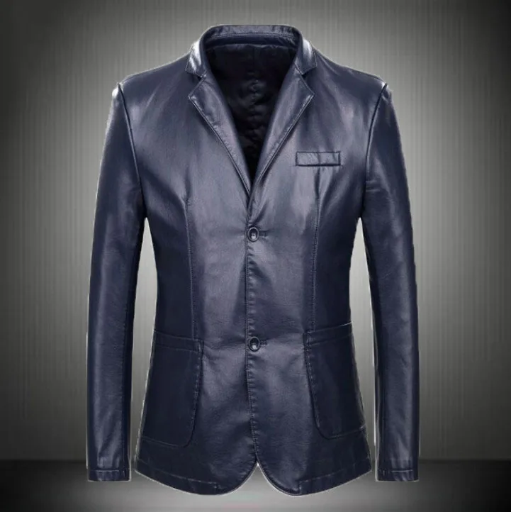 Мужская куртка из искусственной кожи, мужские черные повседневные пальто, кожаная куртка для мужчин, Jaqueta Masculinas Inverno Couro размера плюс M-7XL - Цвет: blue
