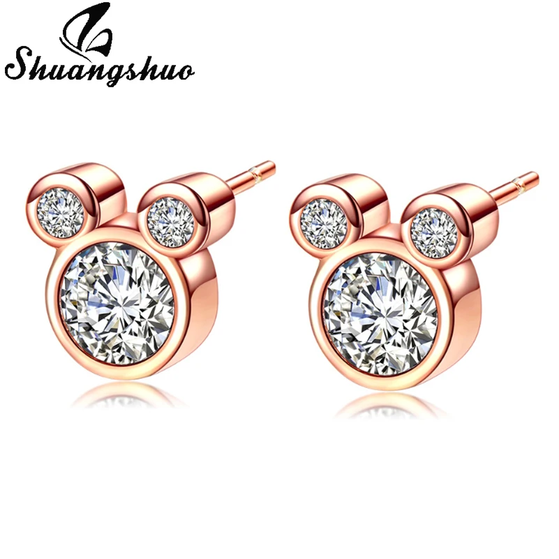 

Shuangshuo Fashion 2018 Presents Silver Color Mickey Stud Earrings Sparkling Minnie Brand Earrings Women Fashion Jewelry Studs