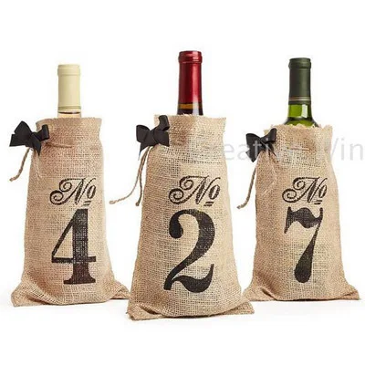 

1-10 Hessian Wine Bottle Bags Birthday Wedding party DIY Table Decorations Burlap Drawstring Pouch