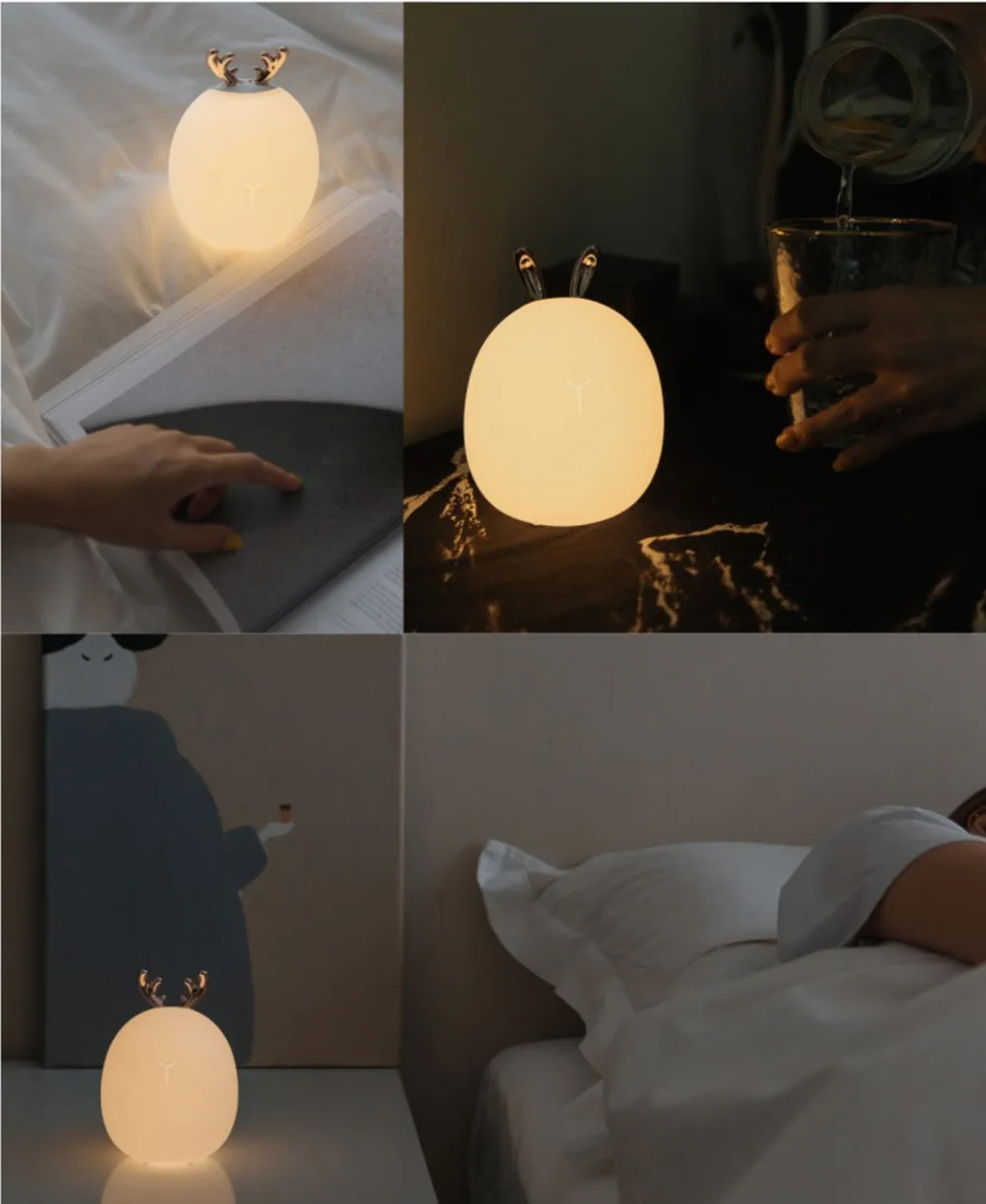 SuperNight Cartoon Rabbit Deer LED Ambient Night Light Cute Silicone Animal Chargeable Touch Sensor Kids Baby Bedside Table Lamp (8)