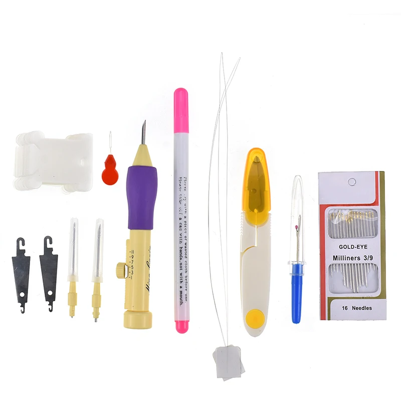 32pcs Magic Embroidery Stitching Punch Floss Cross Stitch Threads 20mm Hoop Punch DIY Embroidery Punch Crafts Tool Kit with Case