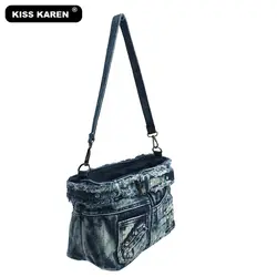 KISS KAREN модная женская сумка джинсовая женская сумка через плечо женская сумка на плечо заклепки с алмазами джинсовая сумка женская