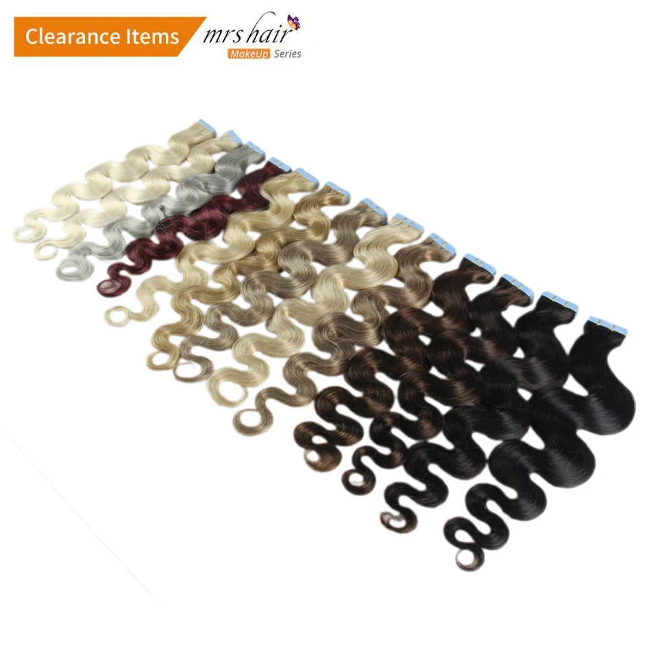 

MRS HAIR 18" Body Wave Tape In Human Hair Extensions 20pc Seamless Hair Adhesives Non-Remy Hair Skin Weft 613 Strong US Tape Ins