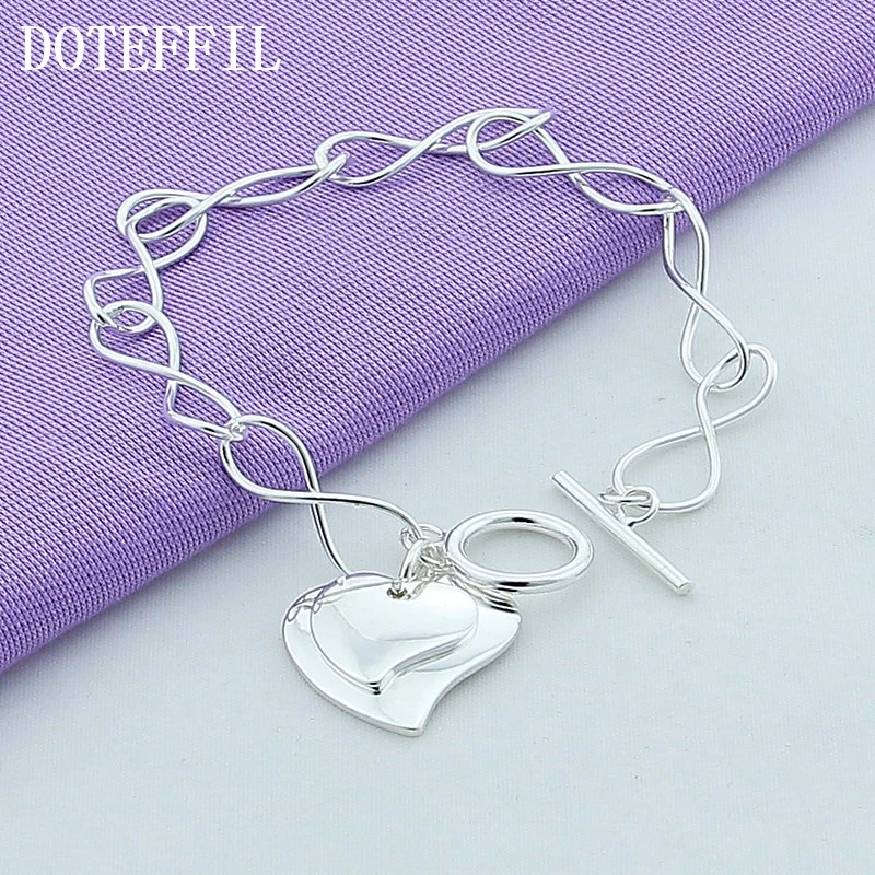 Браслет DOTEFFIL из серебра 925 пробы с подвеской в виде двух сердец для женщин