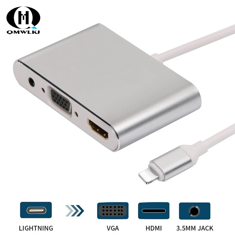 Для apple 3в1 8 Pin аудио адаптер USB к HDMI VGA + видео конвертер Цифровой AV для iPhone 7 plus 6S iPad