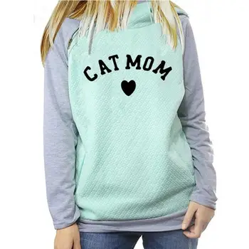 

CAT MOM Letters Print Zipper Decoration Hoodies For Women Hoodies Tops Women Funny Pattern Hoody Sweatshirts Frauen Comfortable