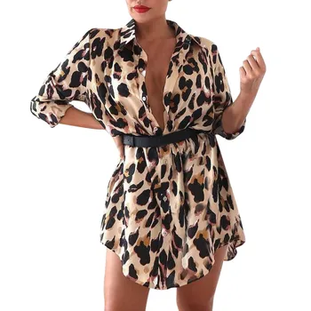 

Hawcoar Autumn New Fashion Women V Neck Shirt Dress Fashion Leopard Print Party Long Blouse Warp Tops Wholesale Free Ship Z4