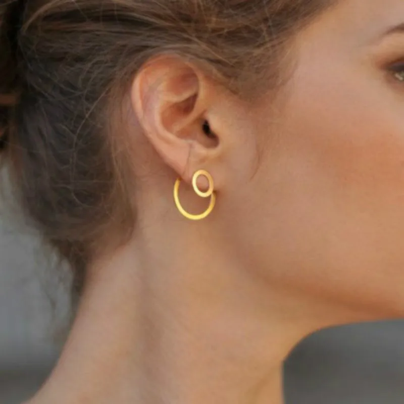 

RONGBIN Exaggerated Cute Geometric Round Circle Double Circle Hoop Earrings For Women Gold Color Zinc Alloy Earrings Jewelry