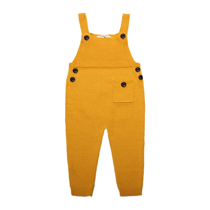 1-5Y New Autumn Unisex Baby Pocket Knitted Rompers Overalls Jumpsuits Boys Girls Candy Color Bib Harem Pants Kids Clothes |