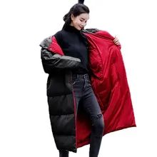 Большие размеры, длинная куртка, пальто, модная зимняя куртка, женская теплая пуховая парка с капюшоном, свободная двубортная Толстая хлопковая верхняя одежда 854